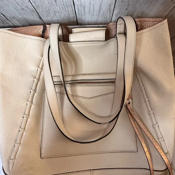 Aimee Kestenberg Leather Shoulder Bag Tote Purse Cream and Copper Lining - Picture 14 of 15